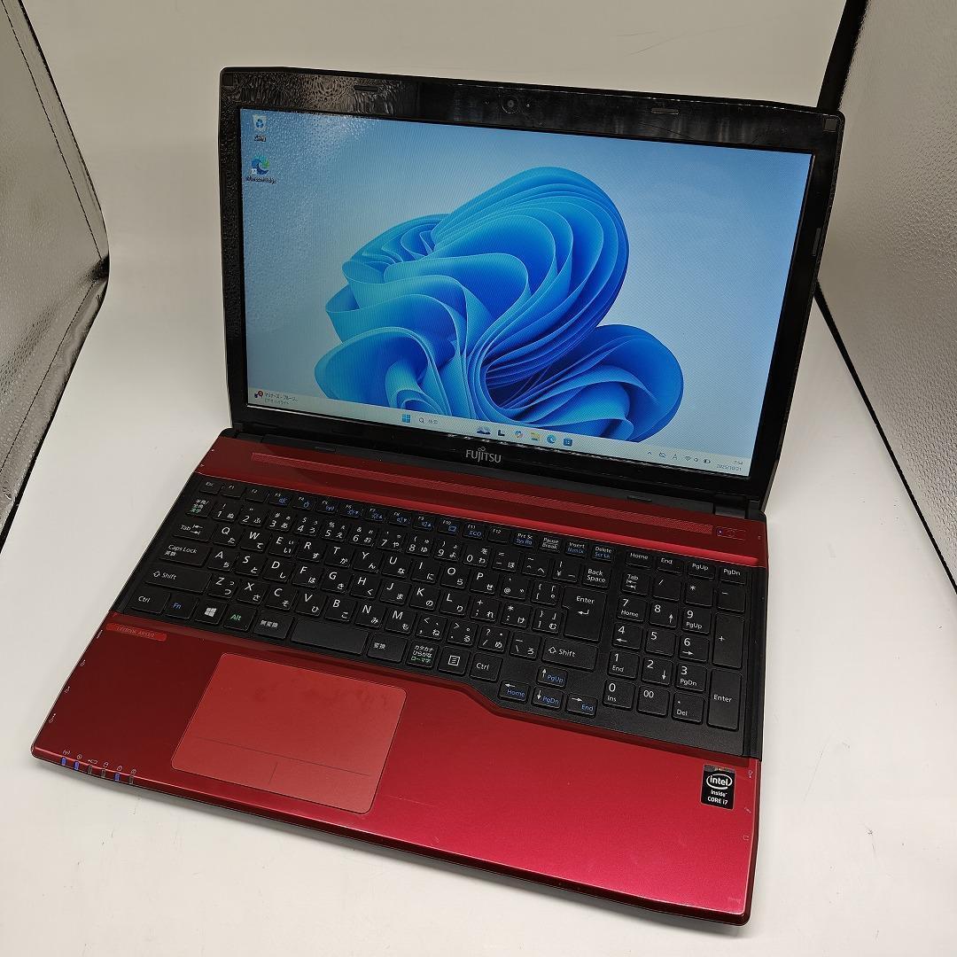 【富士通】AH53 高速i7 SSD256GB 16GB レッド ノートPC