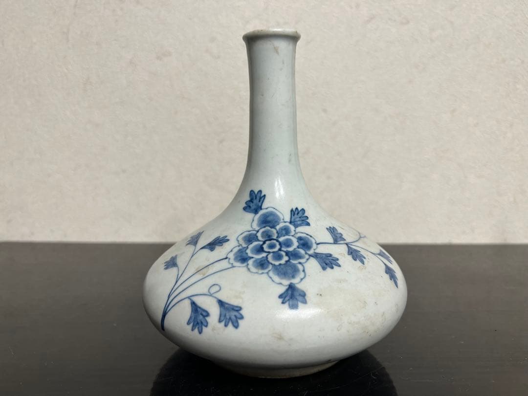 李朝 白磁 染付 分院 牡丹紋 朝鮮王朝 官窯 酒器 徳利 花入 骨董 古美術