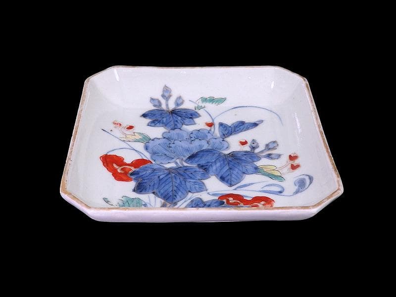 古伊万里　染錦　牡丹の図　角皿　５枚　131AS-CWz