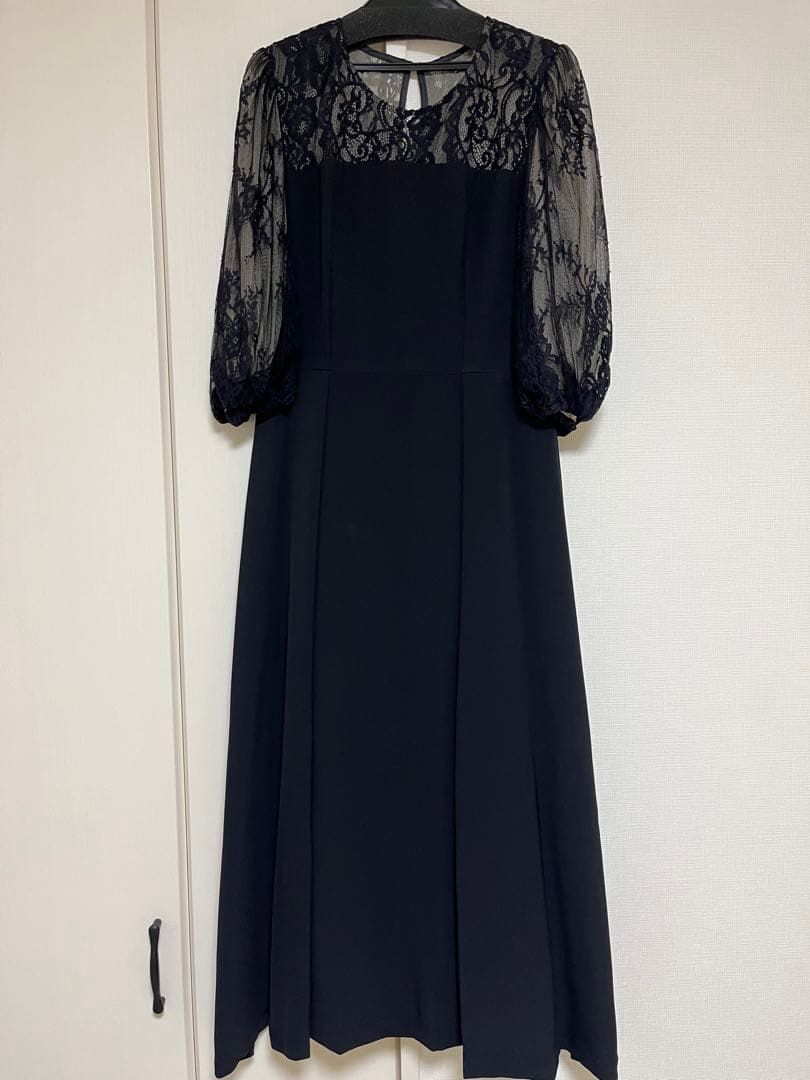 美品◆GIRL レース切り替えパフスリーブ ロングドレスL オケージョン 結婚式