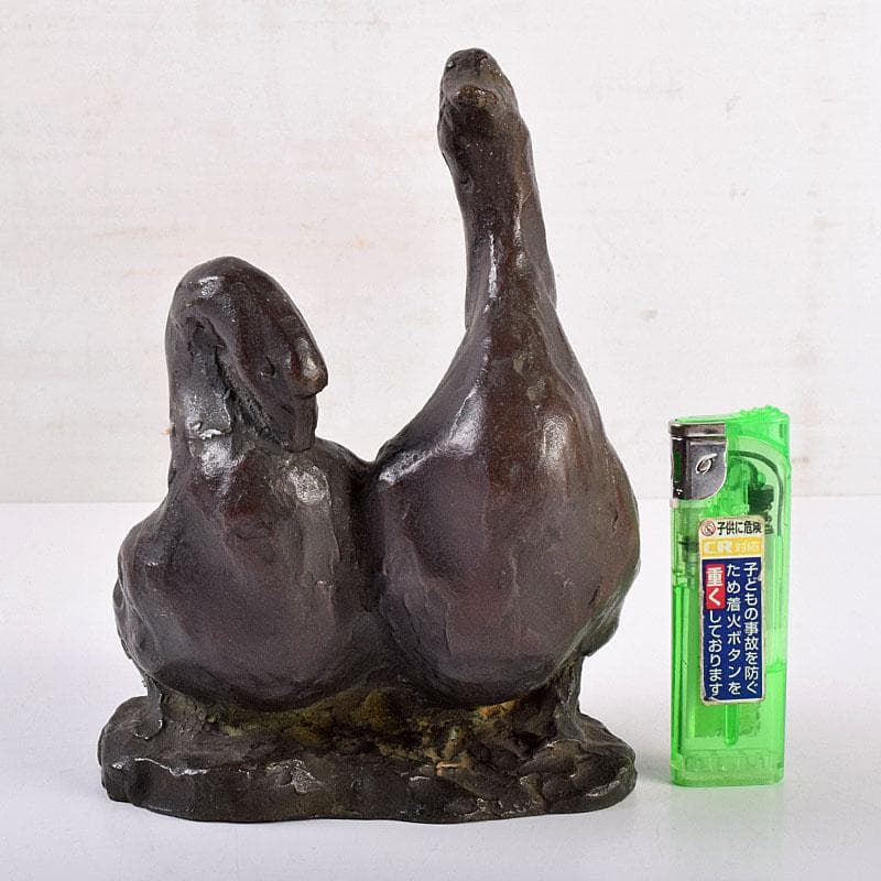 中国　古銅　家鴨　アヒル　置物　在銘　V　R8930