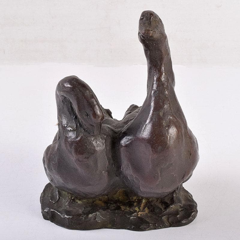 中国　古銅　家鴨　アヒル　置物　在銘　V　R8930