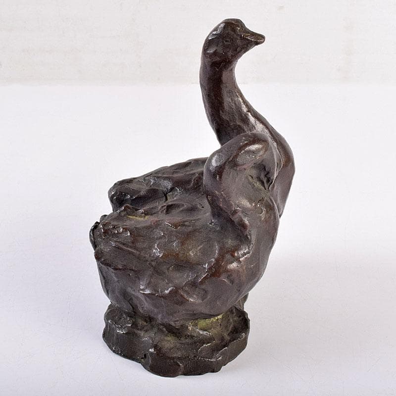 中国　古銅　家鴨　アヒル　置物　在銘　V　R8930