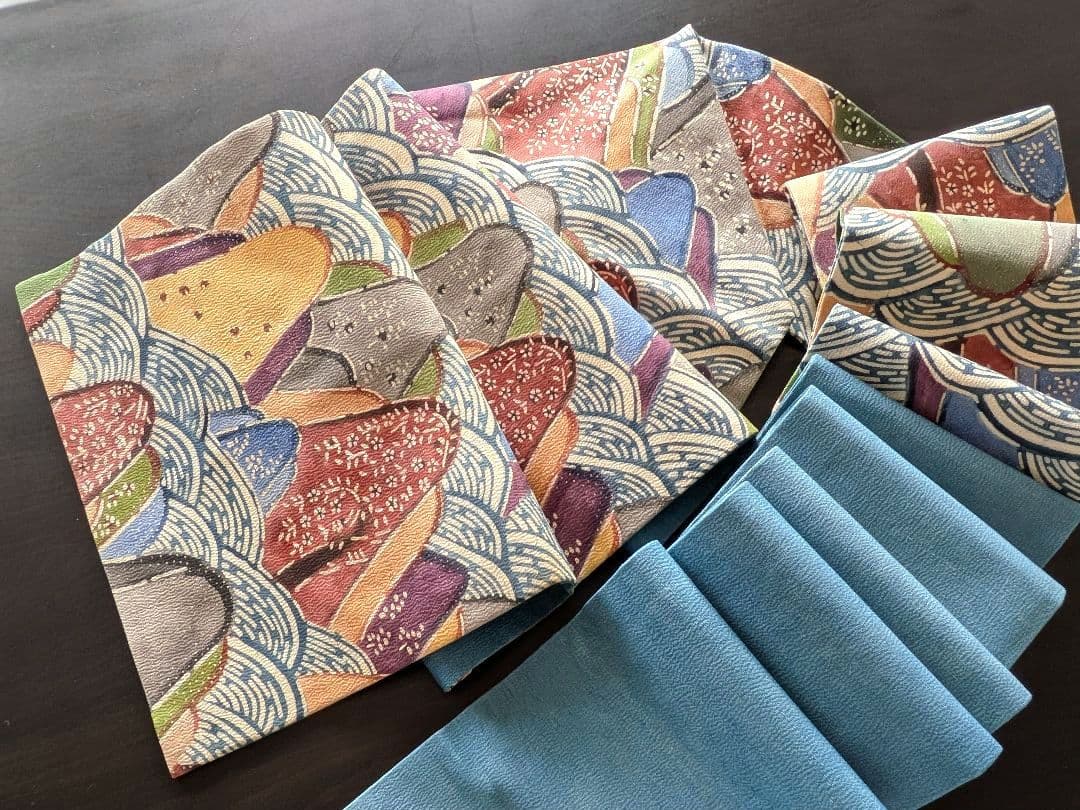 正絹　紬　紅型染め名古屋帯　遠山