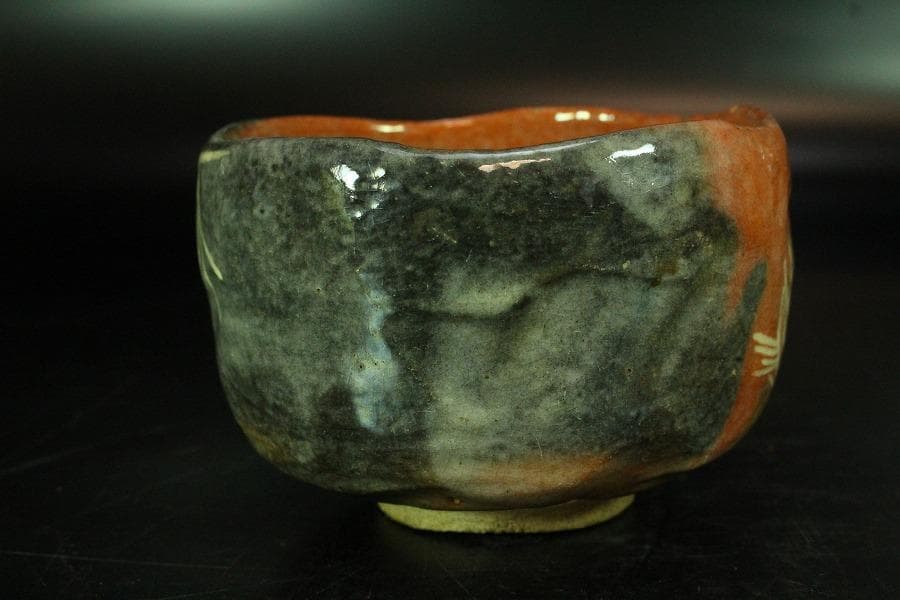 茶道具 小川長楽 作 赤楽 しめ縄 茶碗 在印 保証(K-A410)
