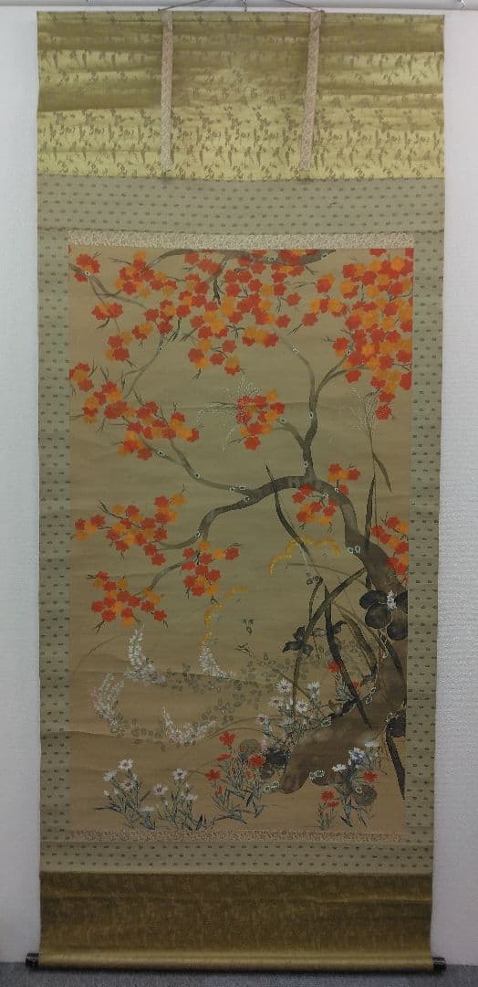 酒井抱一「紅葉と秋虫」絹本　大幅　掛軸