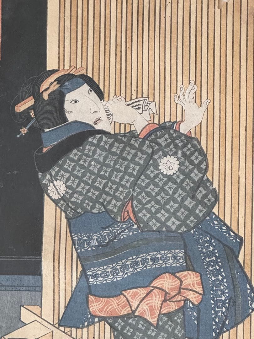 明治期 版画 浮世絵 豊国 役者絵　大判錦絵二枚続 本物保証　C