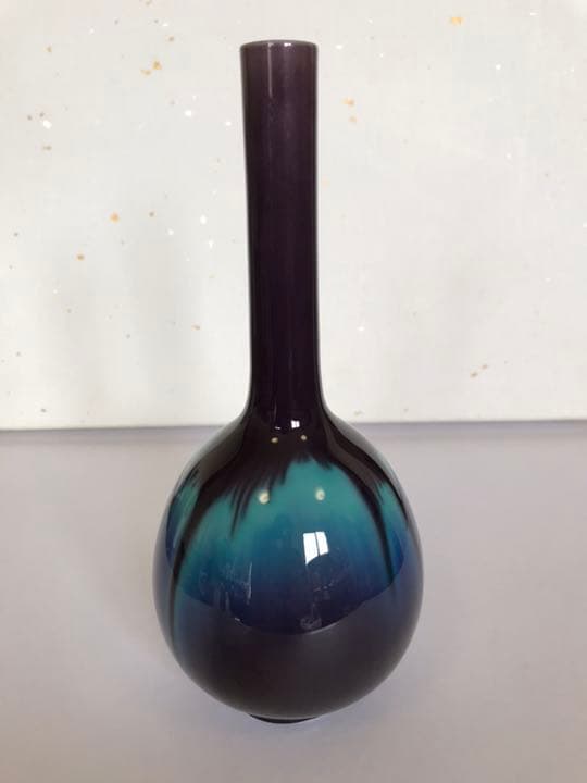 人間国宝 3代目 徳田八十吉 鶴首 花入 T29 共箱 共布 栞付き