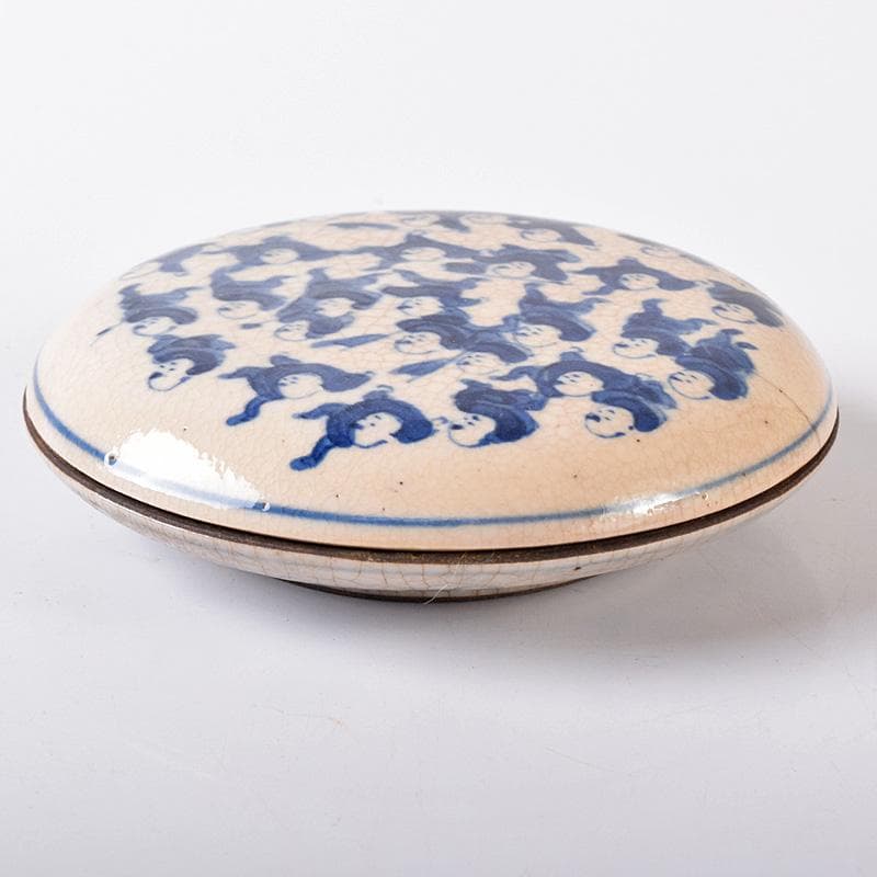 中国　大清康煕年製款　青花　唐子文　香合　時代箱付　G　R8252