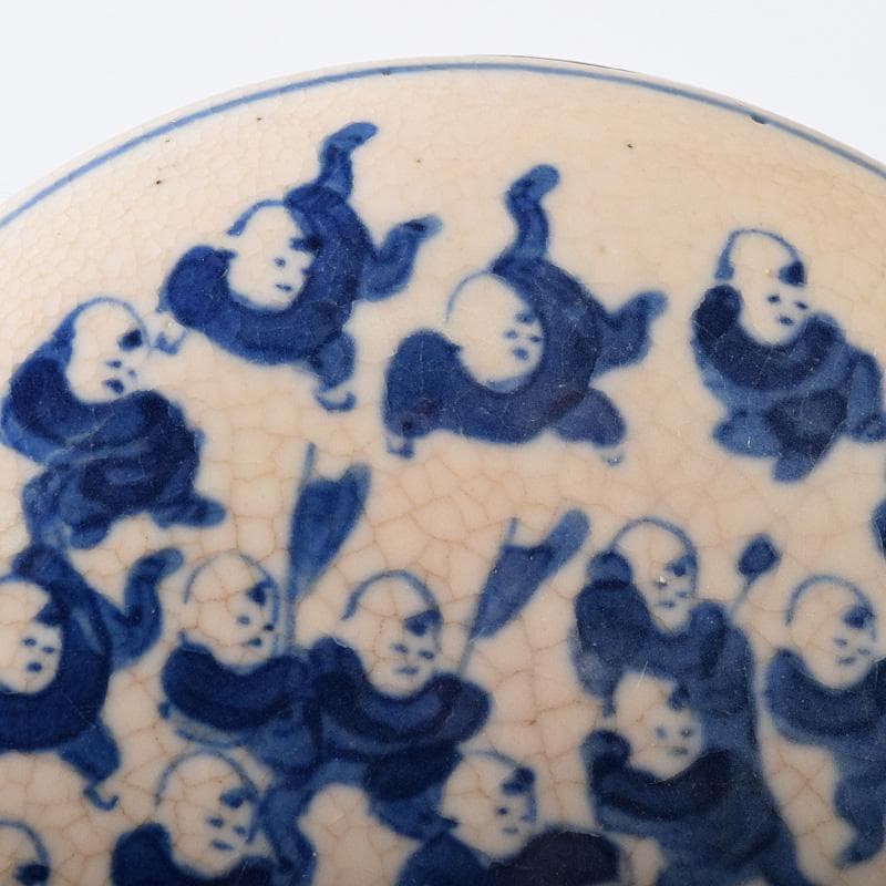 中国　大清康煕年製款　青花　唐子文　香合　時代箱付　G　R8252