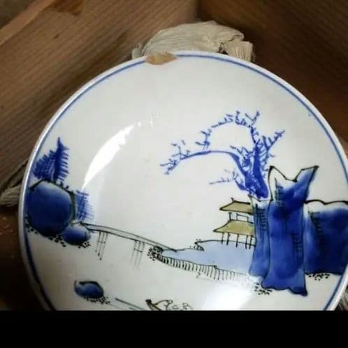 時代物 九谷 明治以前染め付けの16センチ弱のおさら6枚です