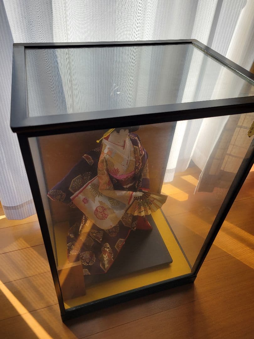 【希少・高級】舞踊人形　髙彫作　純木製工芸品　ガラスケース付き　高さ約50cm