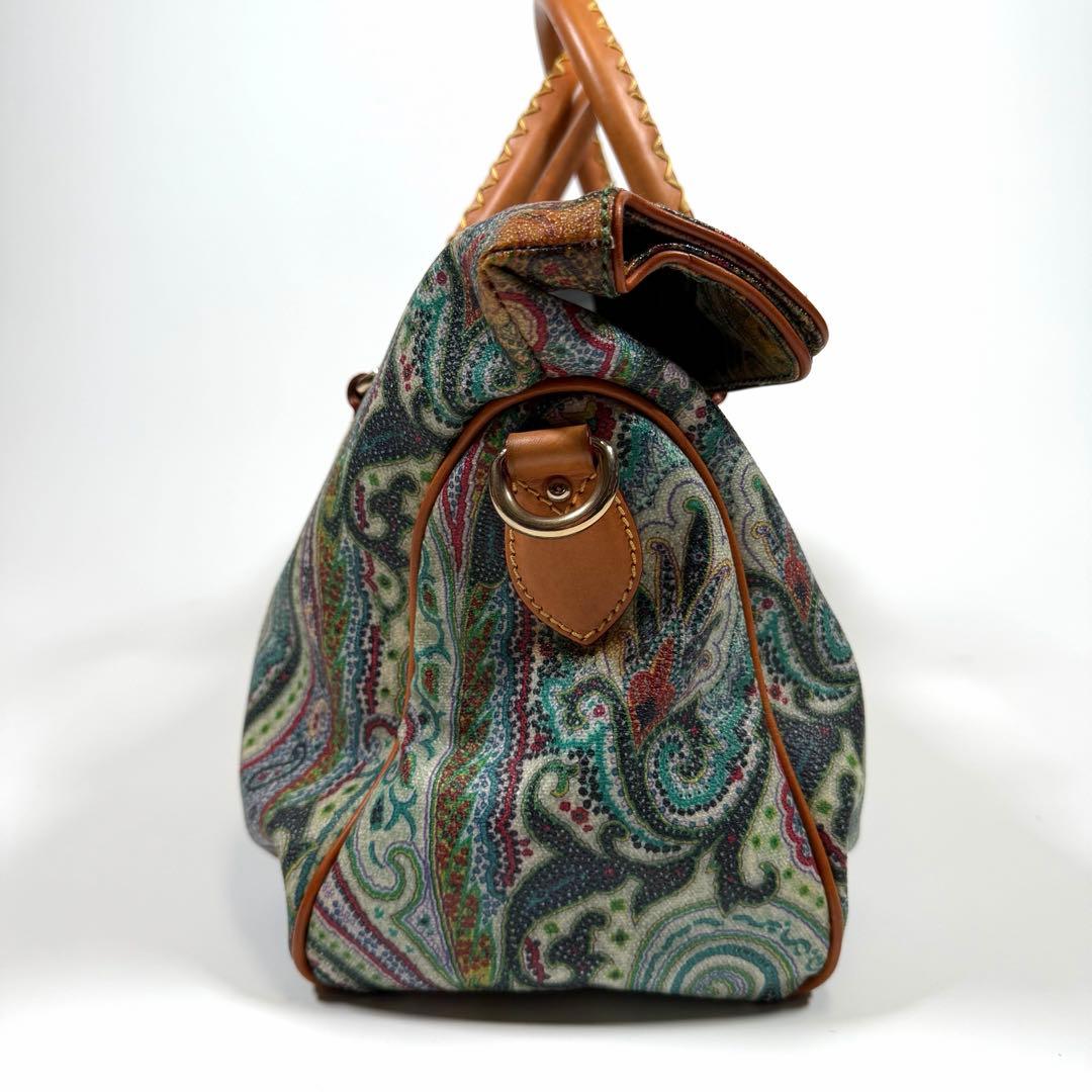 【希少】エトロ　ミニボストンバッグ　ペイズリー　2way PVC レザー