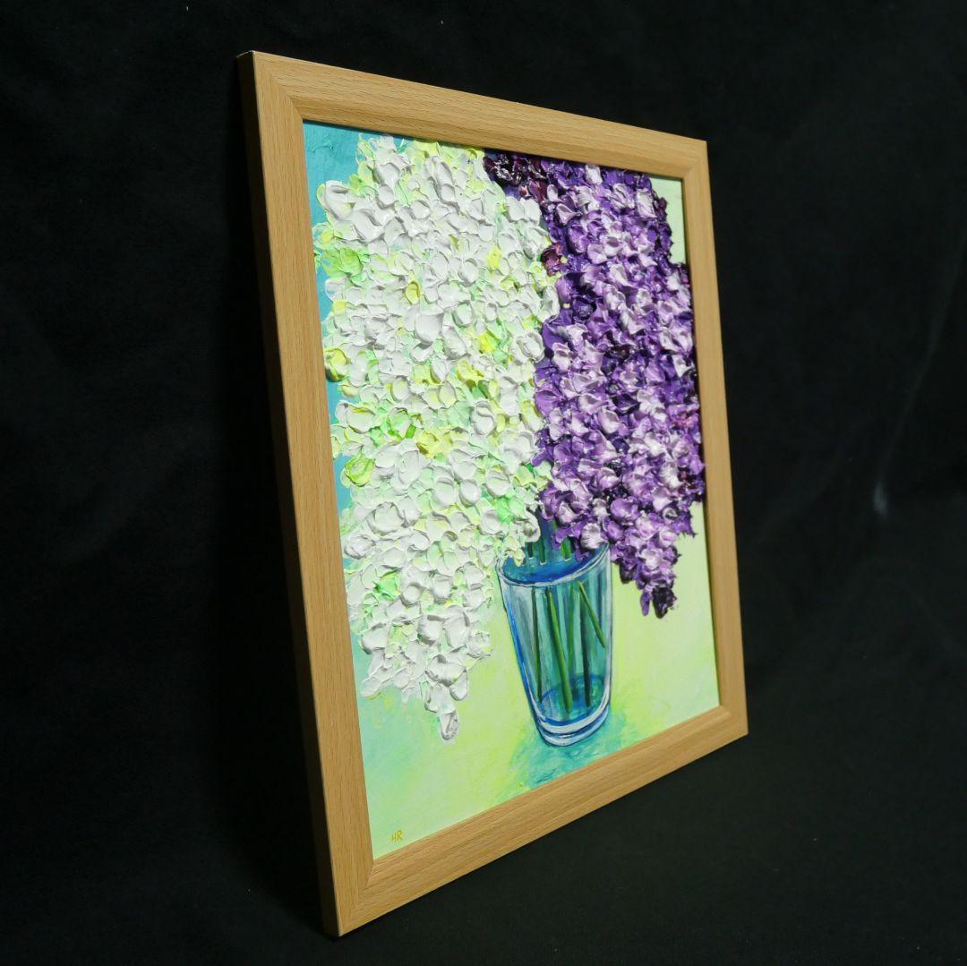 油絵 油彩 油彩画 絵 絵画 【白と紫のライラック】