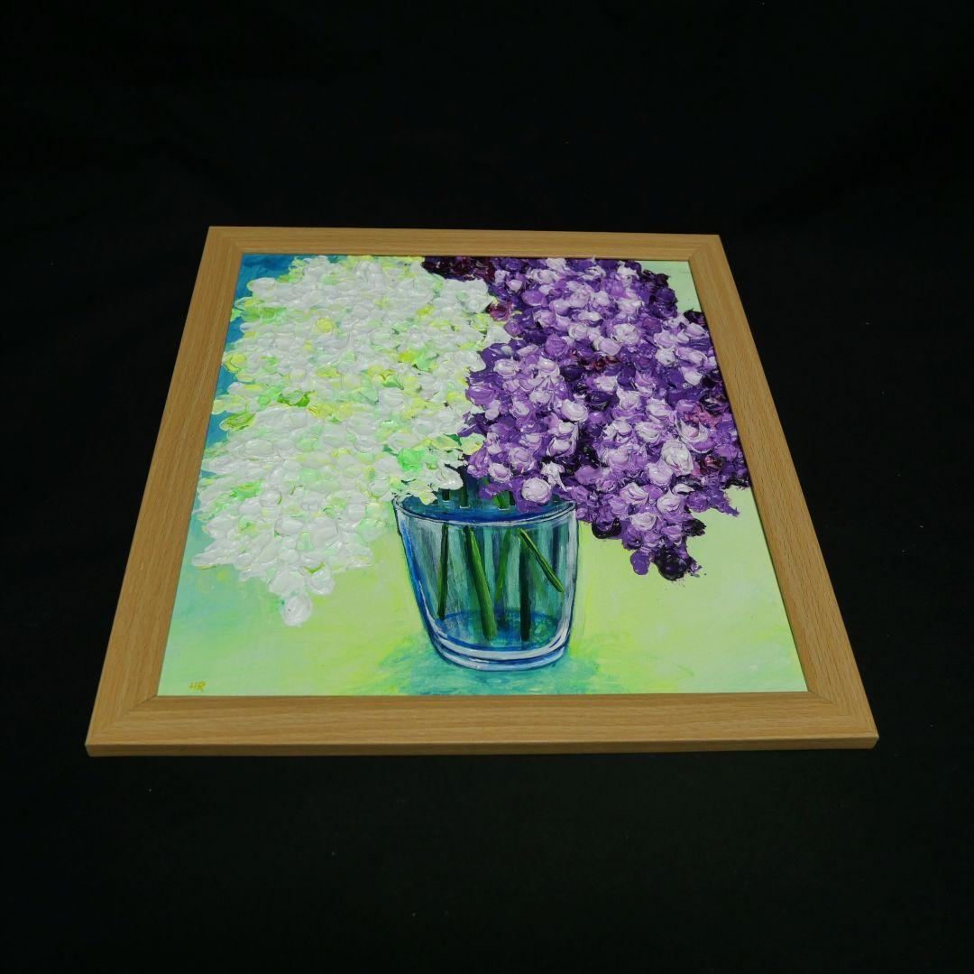 油絵 油彩 油彩画 絵 絵画 【白と紫のライラック】