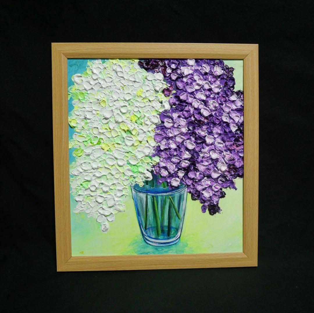 油絵 油彩 油彩画 絵 絵画 【白と紫のライラック】