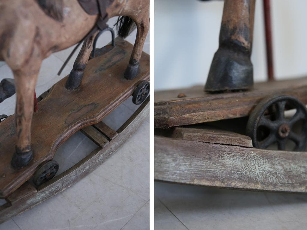 フランスアンティーク木製ロッキングホース/木馬/乗り物オブジェ(92-114)
