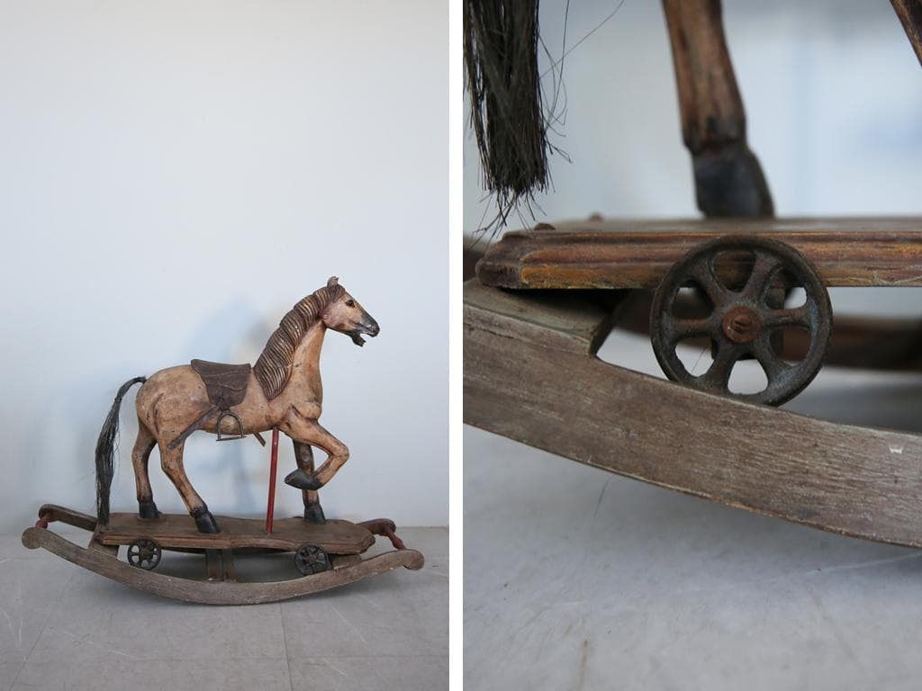 フランスアンティーク木製ロッキングホース/木馬/乗り物オブジェ(92-114)