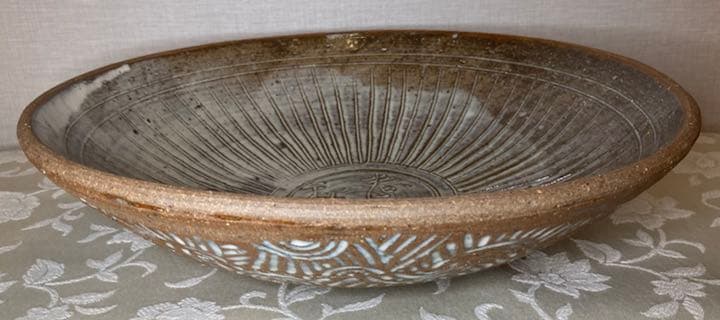 陶器　大皿　作家物　サインあり　直径約37.0cm
