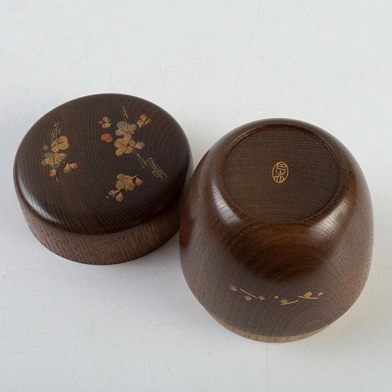 茶道具　山中漆器　中川巴之介作　桑製　梅蒔絵　棗　共箱　V　9321