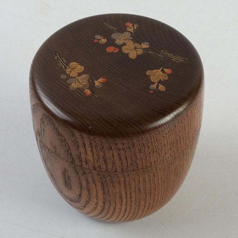 茶道具　山中漆器　中川巴之介作　桑製　梅蒔絵　棗　共箱　V　9321