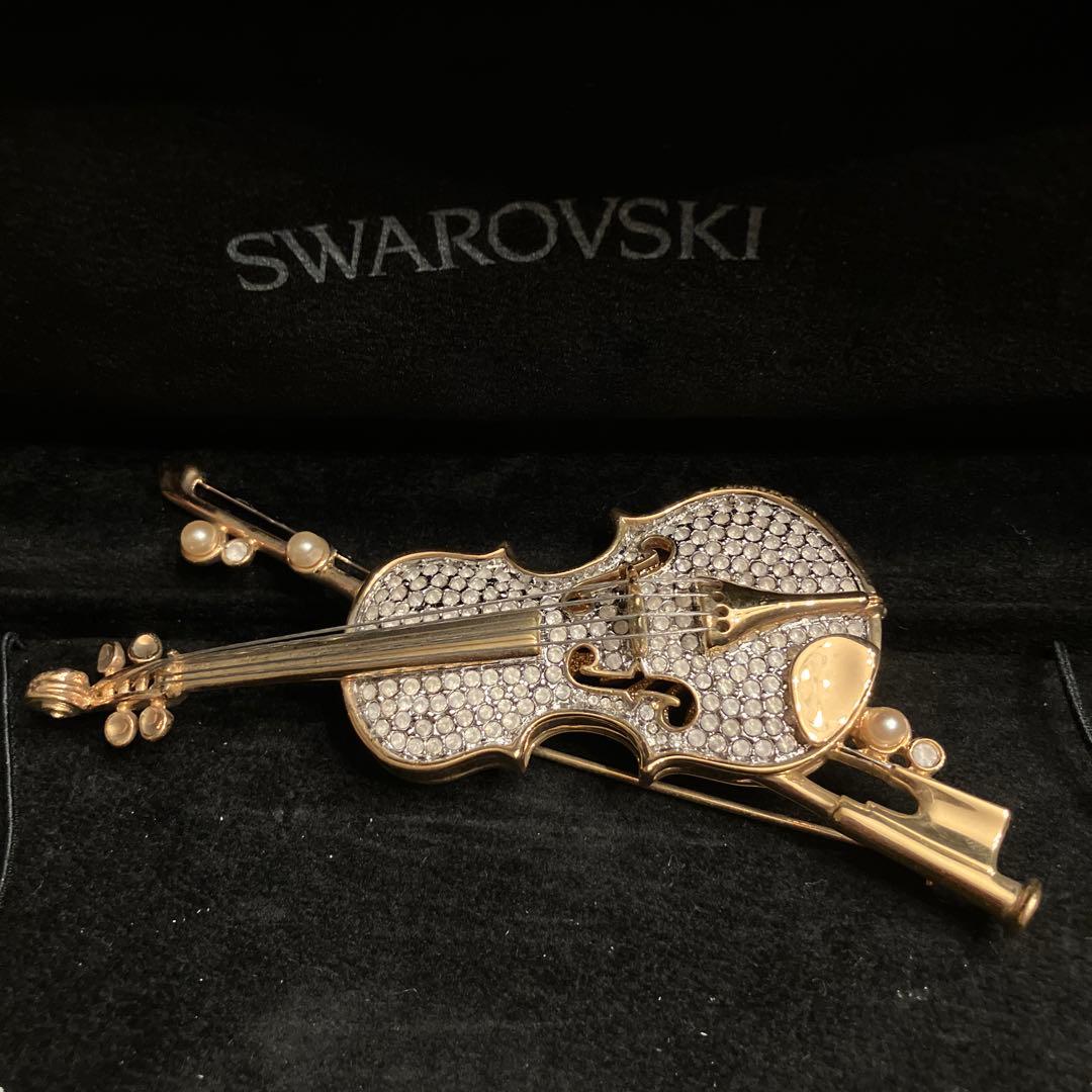 SWAROVSKI スワロフスキー ヴァイオリン ブローチ ゴールド