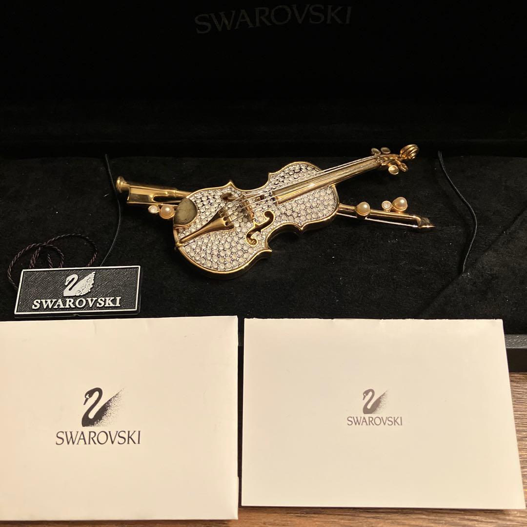 SWAROVSKI スワロフスキー ヴァイオリン ブローチ ゴールド