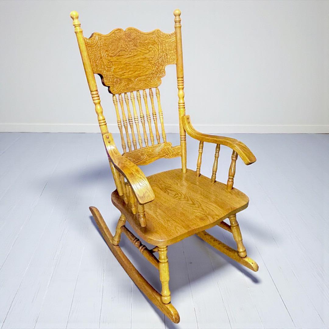 ✨超美品✨ ヴィンテージ 台湾製 ロッキングチェア オーク無垢 彫刻入り