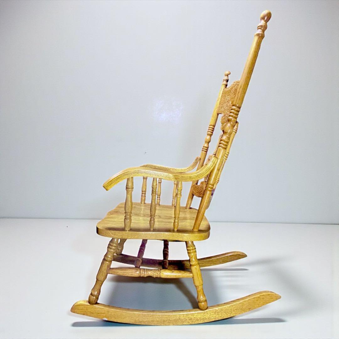 ✨超美品✨ ヴィンテージ 台湾製 ロッキングチェア オーク無垢 彫刻入り