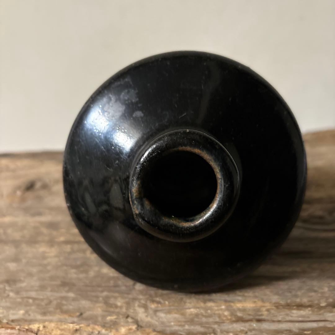 黒南蛮小ぶり不識型　壺花入　黒高麗　酒器　古道具　アンティーク　検:李朝　古唐津