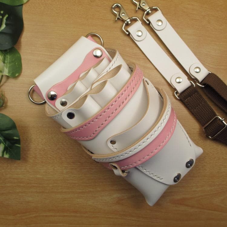 ホワイト＆ピンク　６丁差し　本革シザーケース　SCA-154/CWB