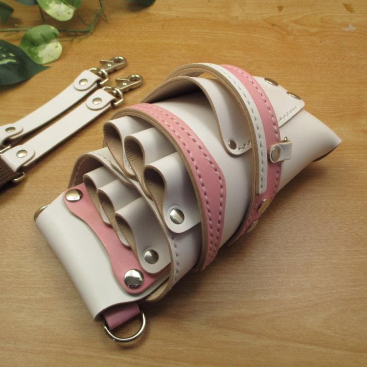 ホワイト＆ピンク　６丁差し　本革シザーケース　SCA-154/CWB