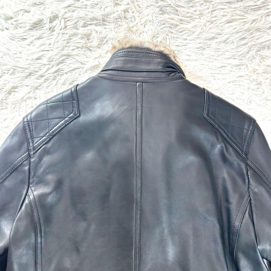 バーバリーブラックレーベル　レザージャケット　羊革　ラビットファー　XL 黒