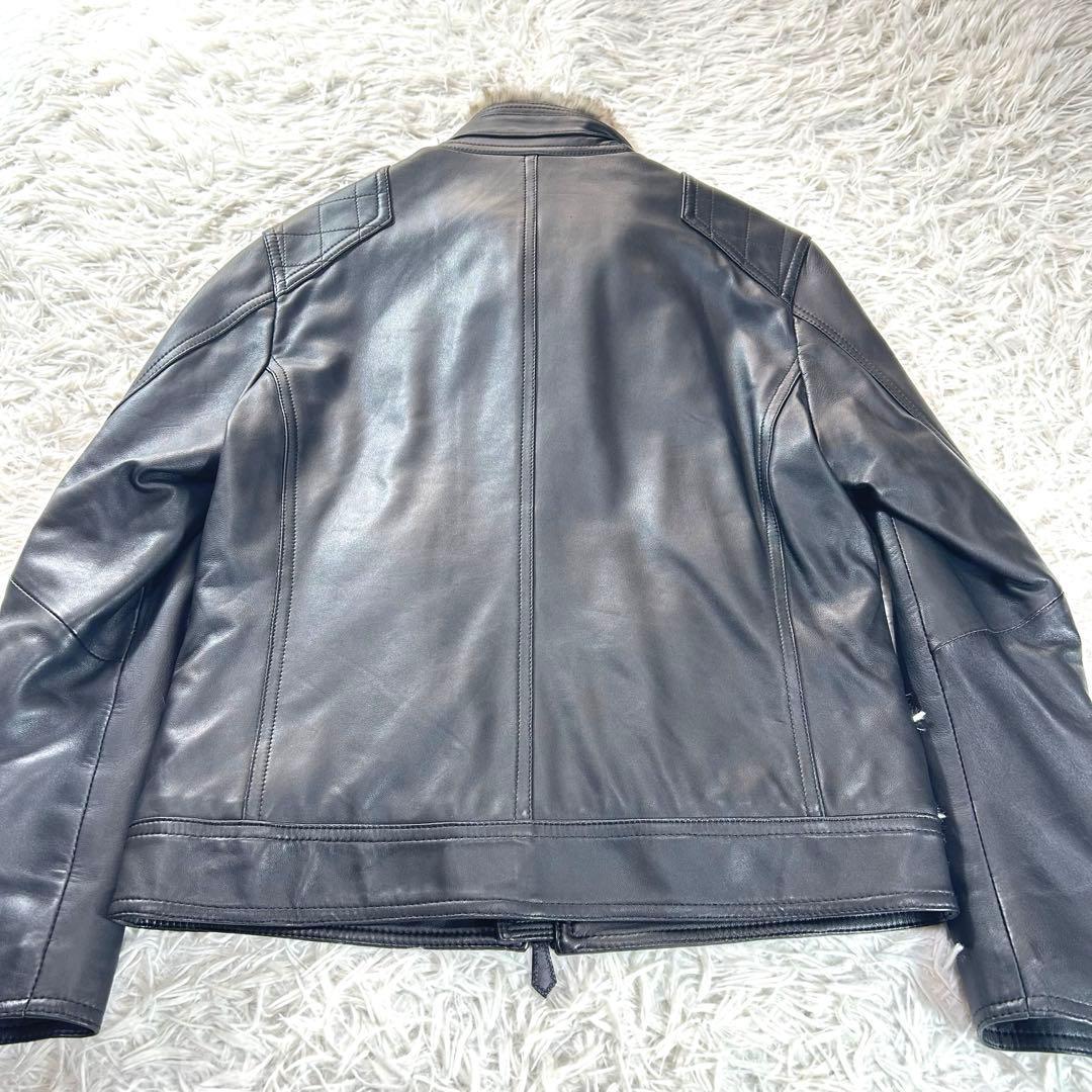 バーバリーブラックレーベル　レザージャケット　羊革　ラビットファー　XL 黒