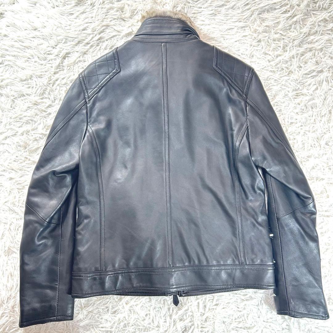 バーバリーブラックレーベル　レザージャケット　羊革　ラビットファー　XL 黒
