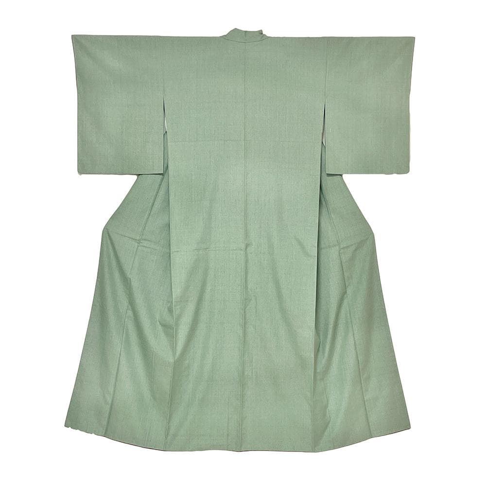 結城紬 重要無形文化財 正絹 新古品 黄緑 お洒落 ymk0042