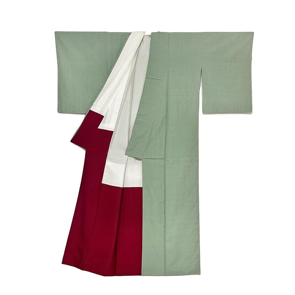 結城紬 重要無形文化財 正絹 新古品 黄緑 お洒落 ymk0042