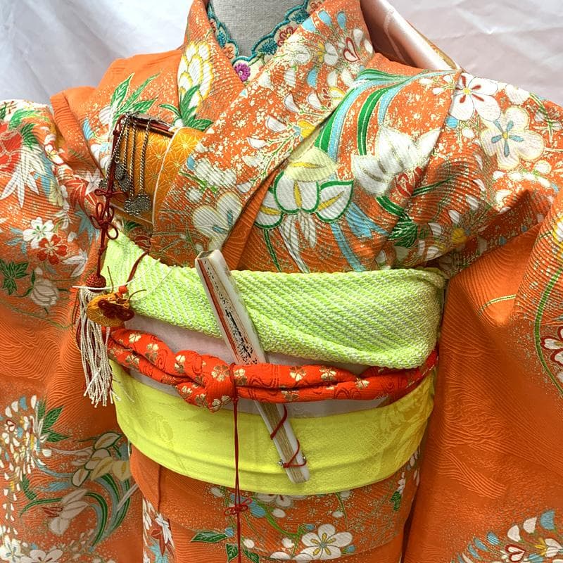 504ag84しごき,帯締め,帯揚げ□七五三 七歳 女児 着物&袋帯 金彩 花