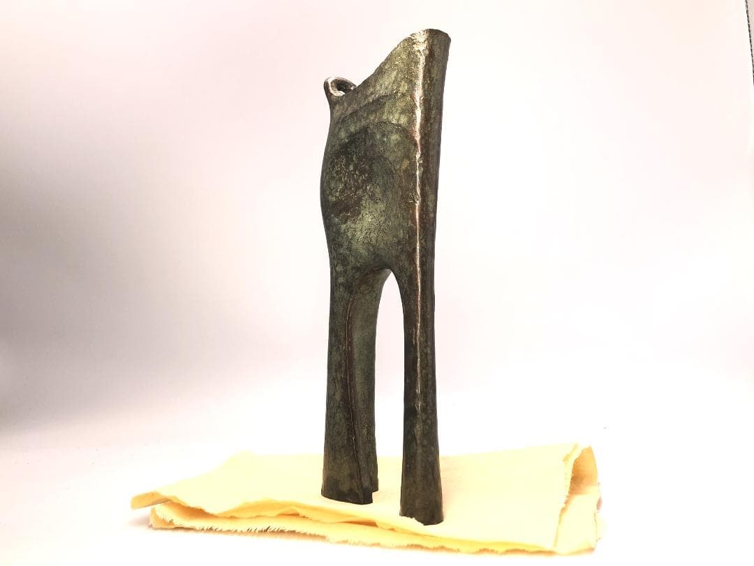 【 染川鉄之助 造　掛け花生 】　青銅一輪挿し　日展評議員　鋳金協会会長