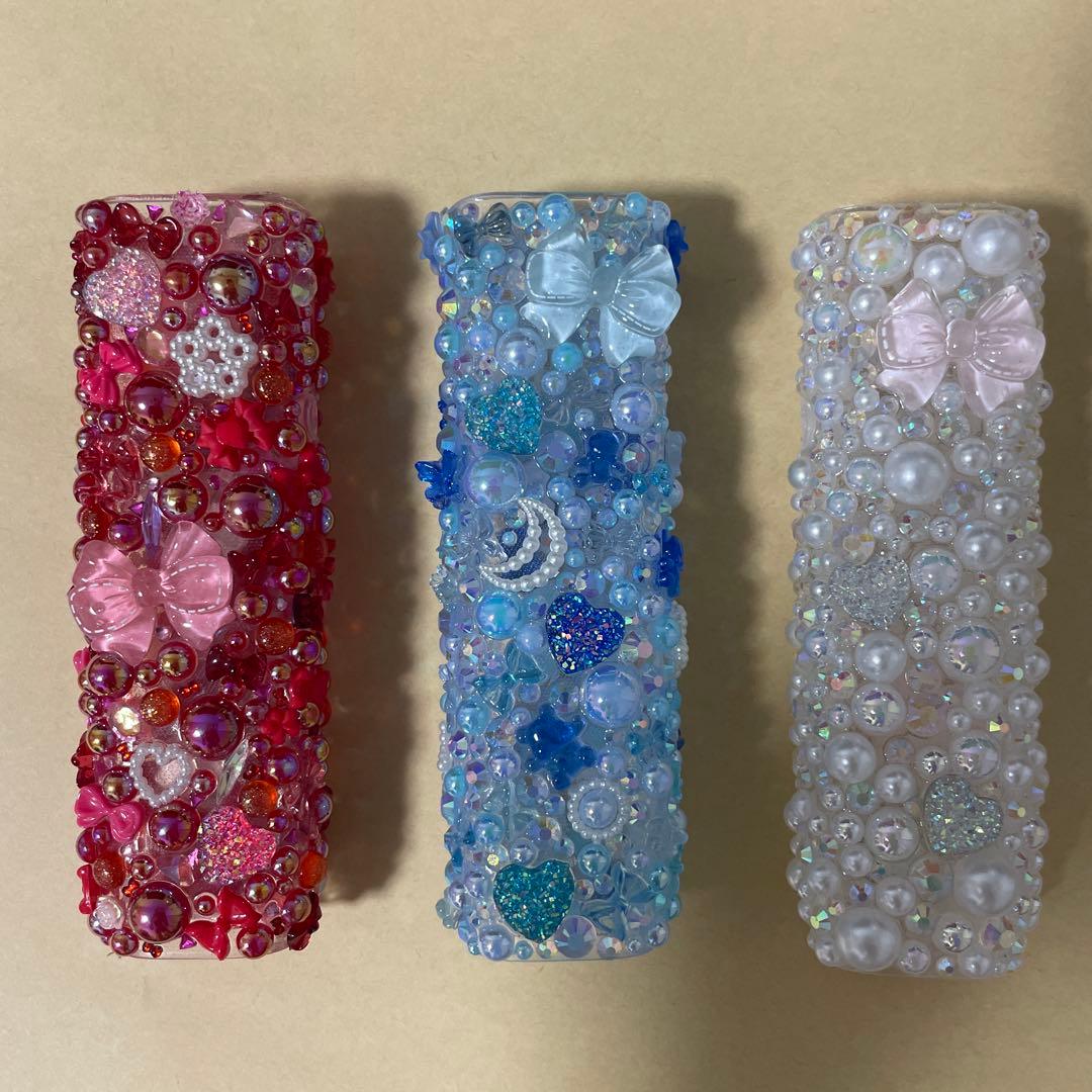 3個セット/おそろい/ビーズ装飾の電子タバコケース（赤・青・ピンク）