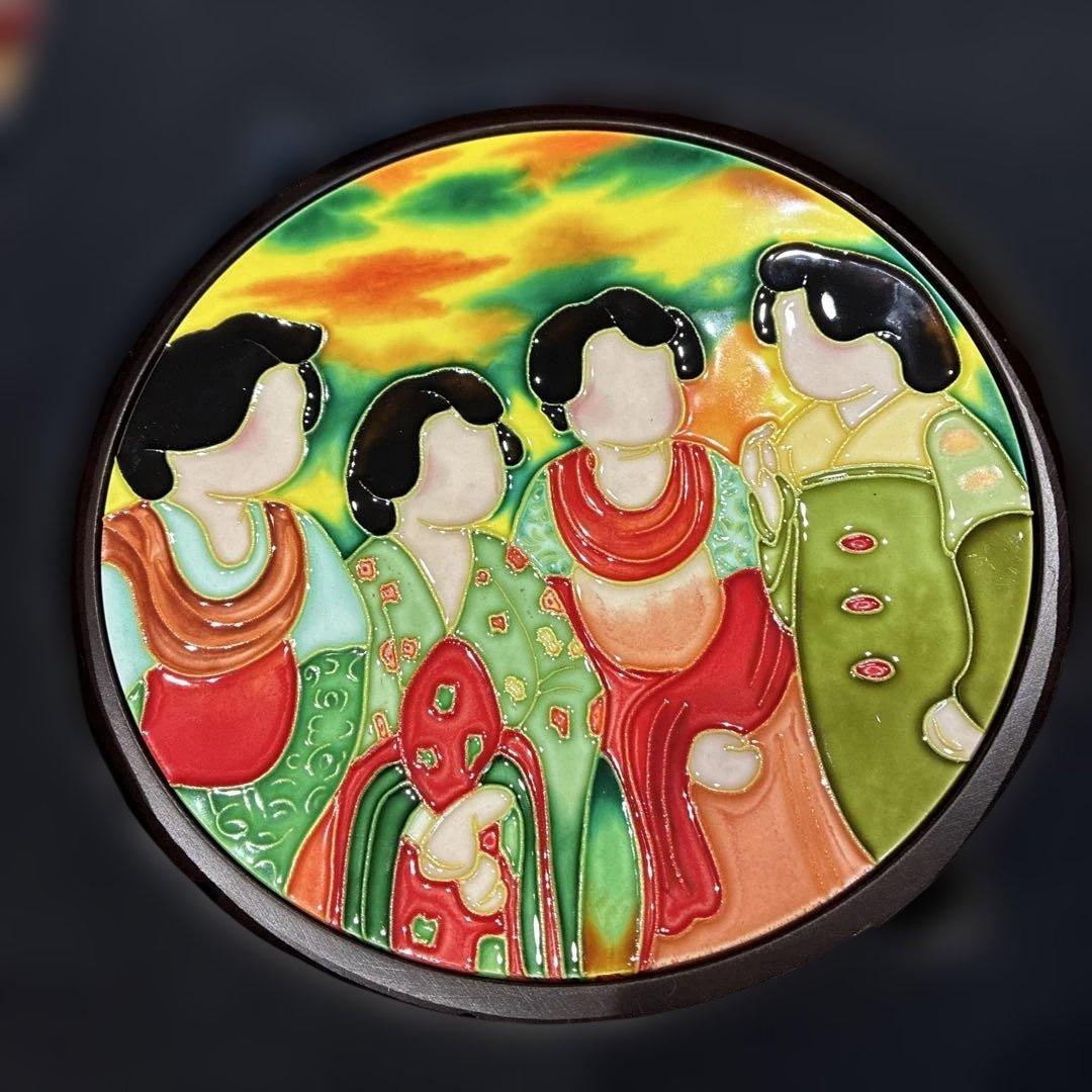 三彩芸術 陶器鏡女性の人物画