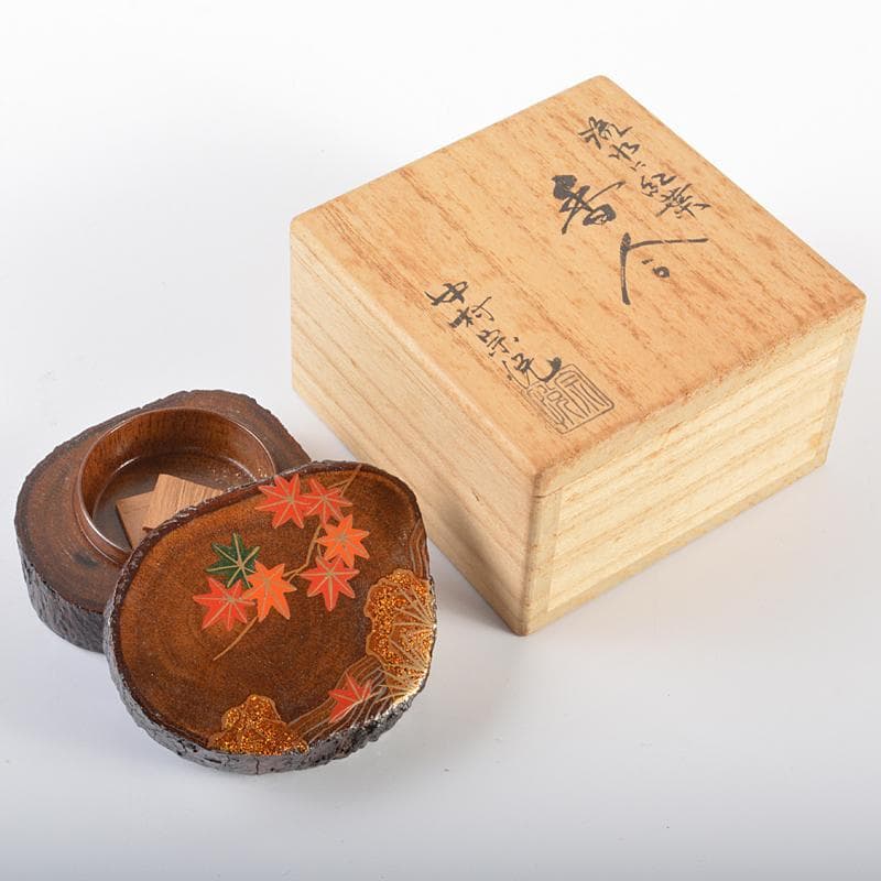 茶道具　山中塗　中村宗悦作　流水に紅葉蒔絵　香合　共箱　V　R6339