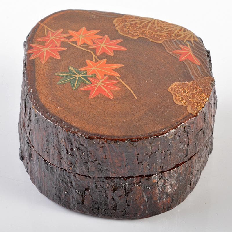 茶道具　山中塗　中村宗悦作　流水に紅葉蒔絵　香合　共箱　V　R6339