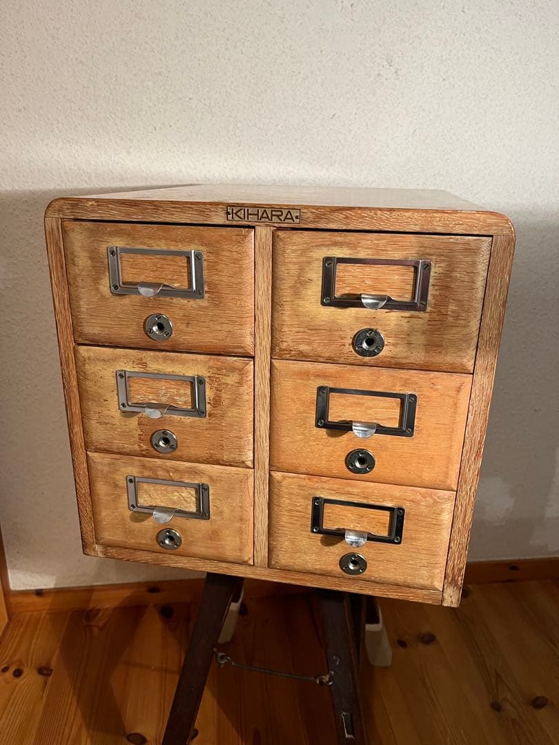 昭和レトロ アンティーク 図書館 木製カードケース 2列3段 木製引き出し