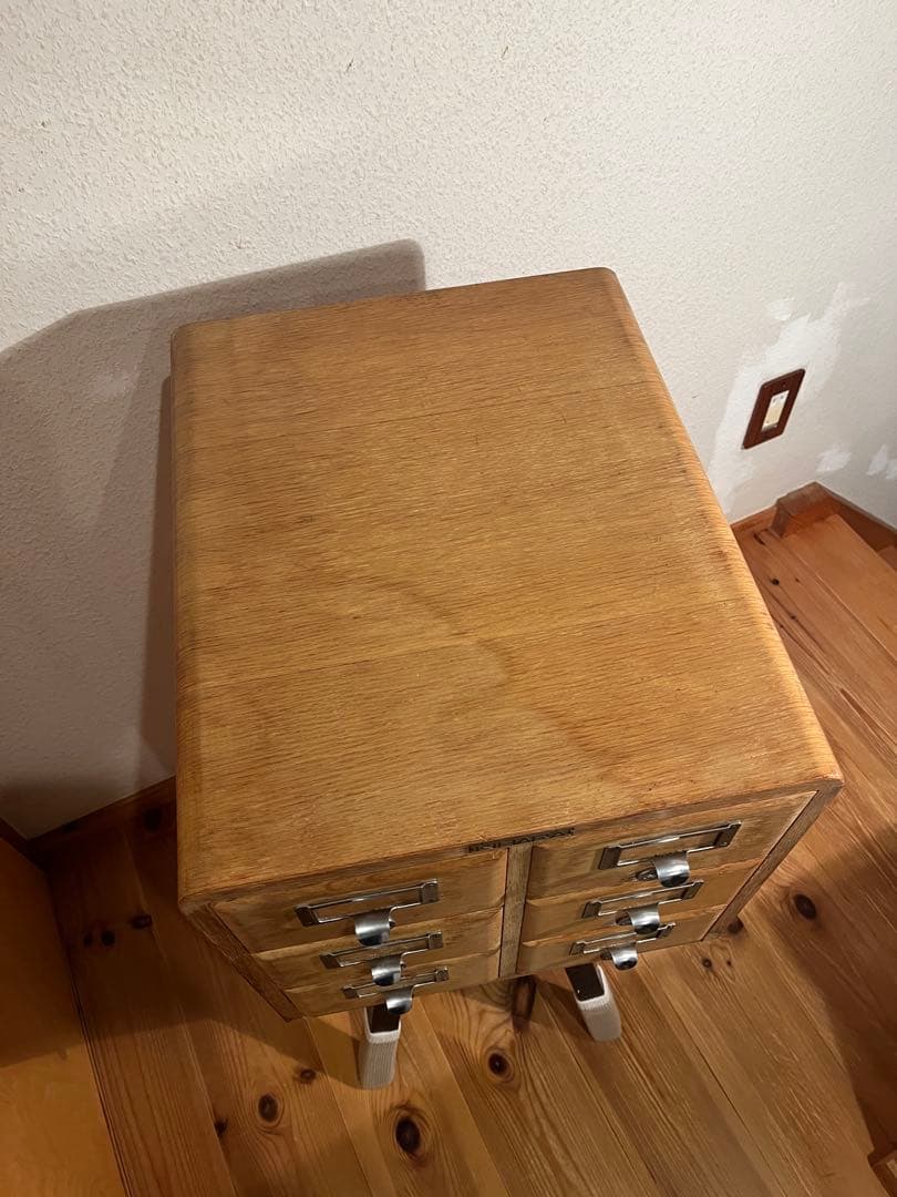 昭和レトロ アンティーク 図書館 木製カードケース 2列3段 木製引き出し