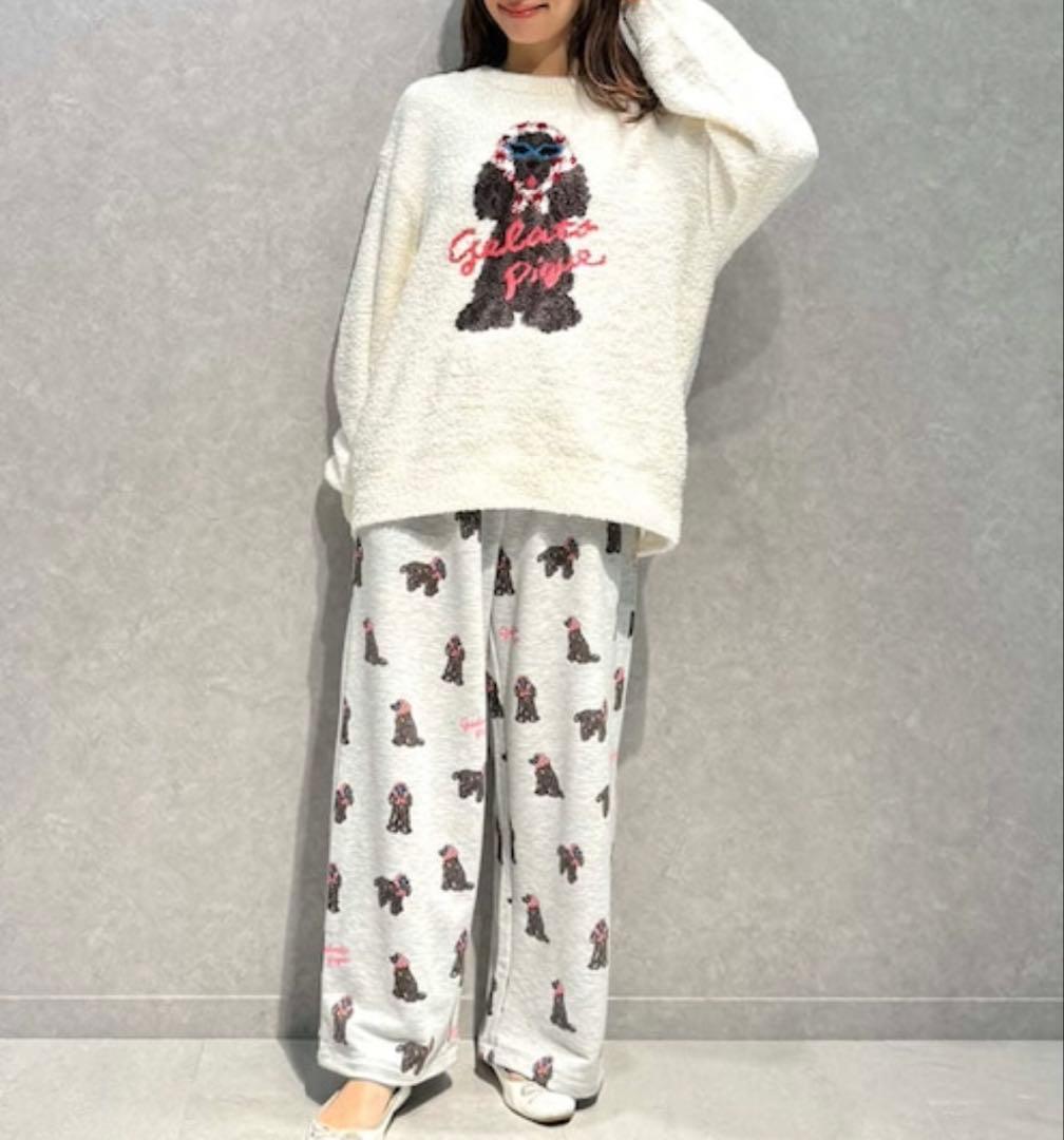 新品♡ジェラートピケ♡ スカーフDOGジャガードプルオーバー&ロングパンツセット
