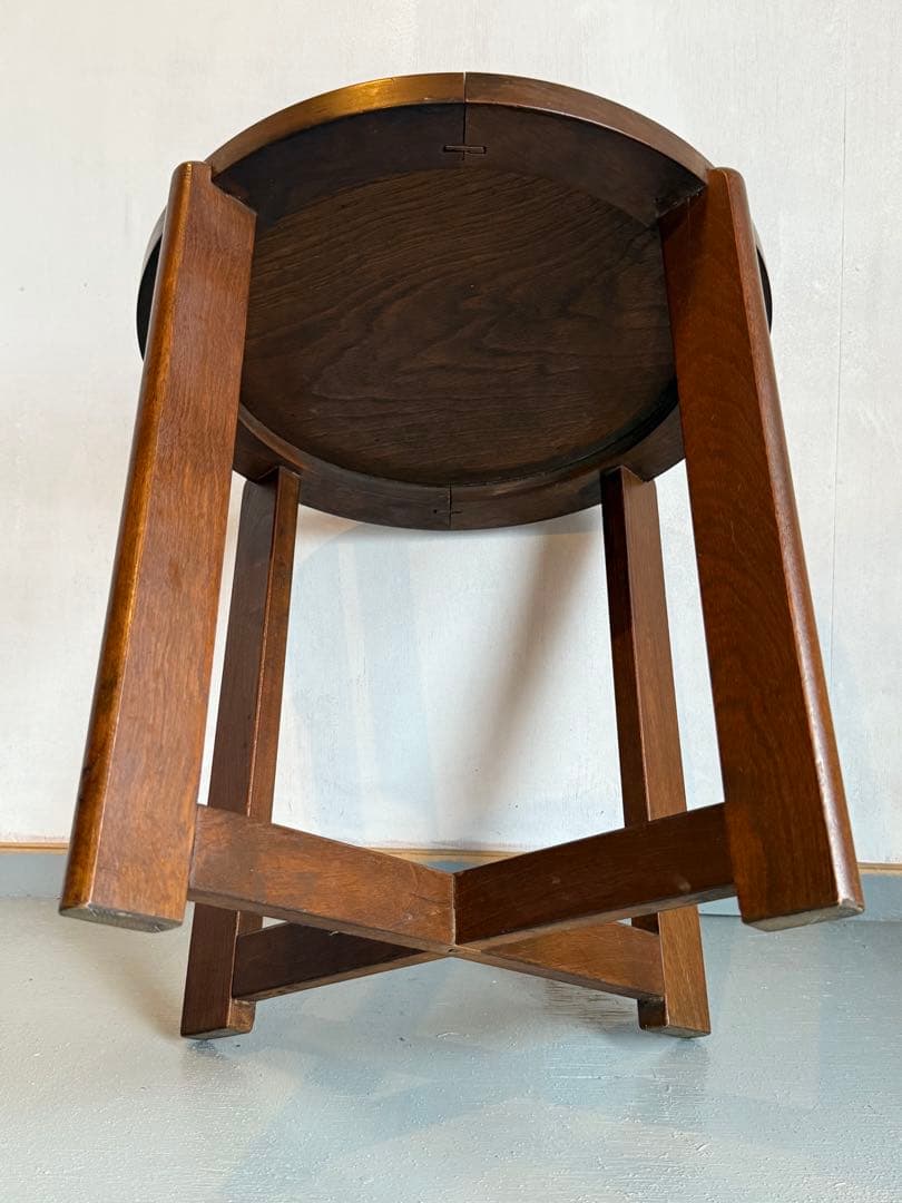 木製 サイドテーブル カフェテーブル コーヒーテーブル 丸テーブル 古家具