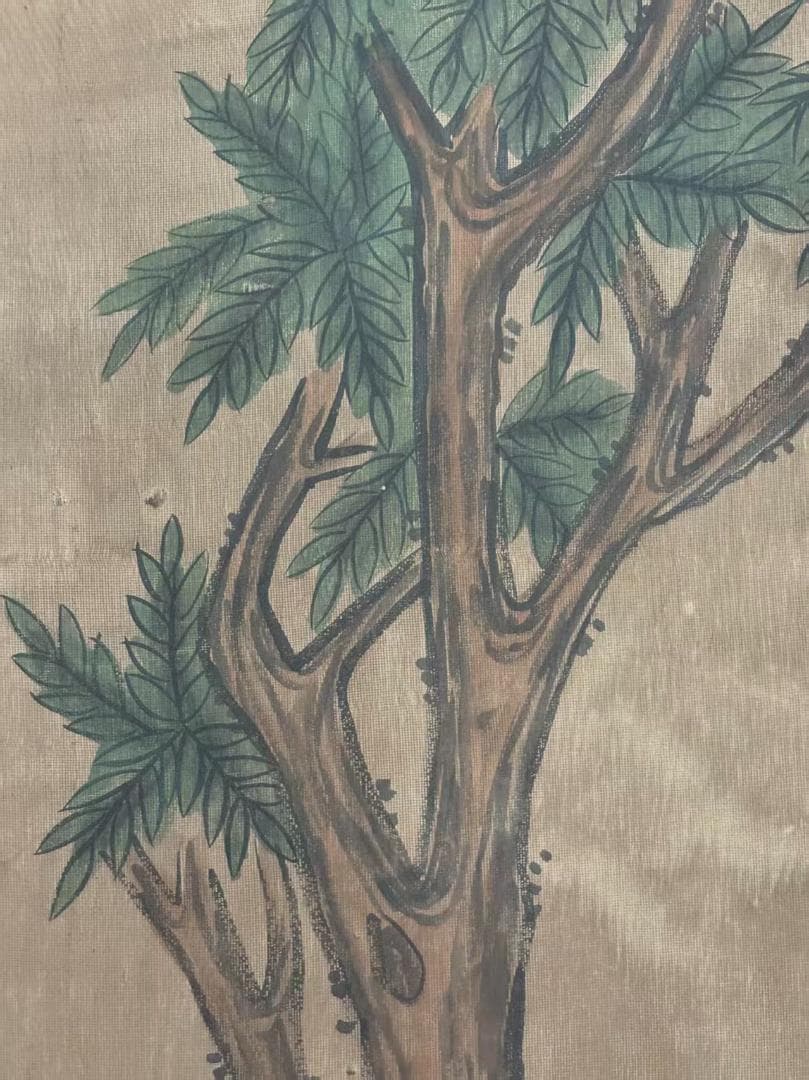 中国古美術 明代 呂紀 手描き掛軸 鳥と木の絵画 絹本 三尺巻き物 書画 中堂画