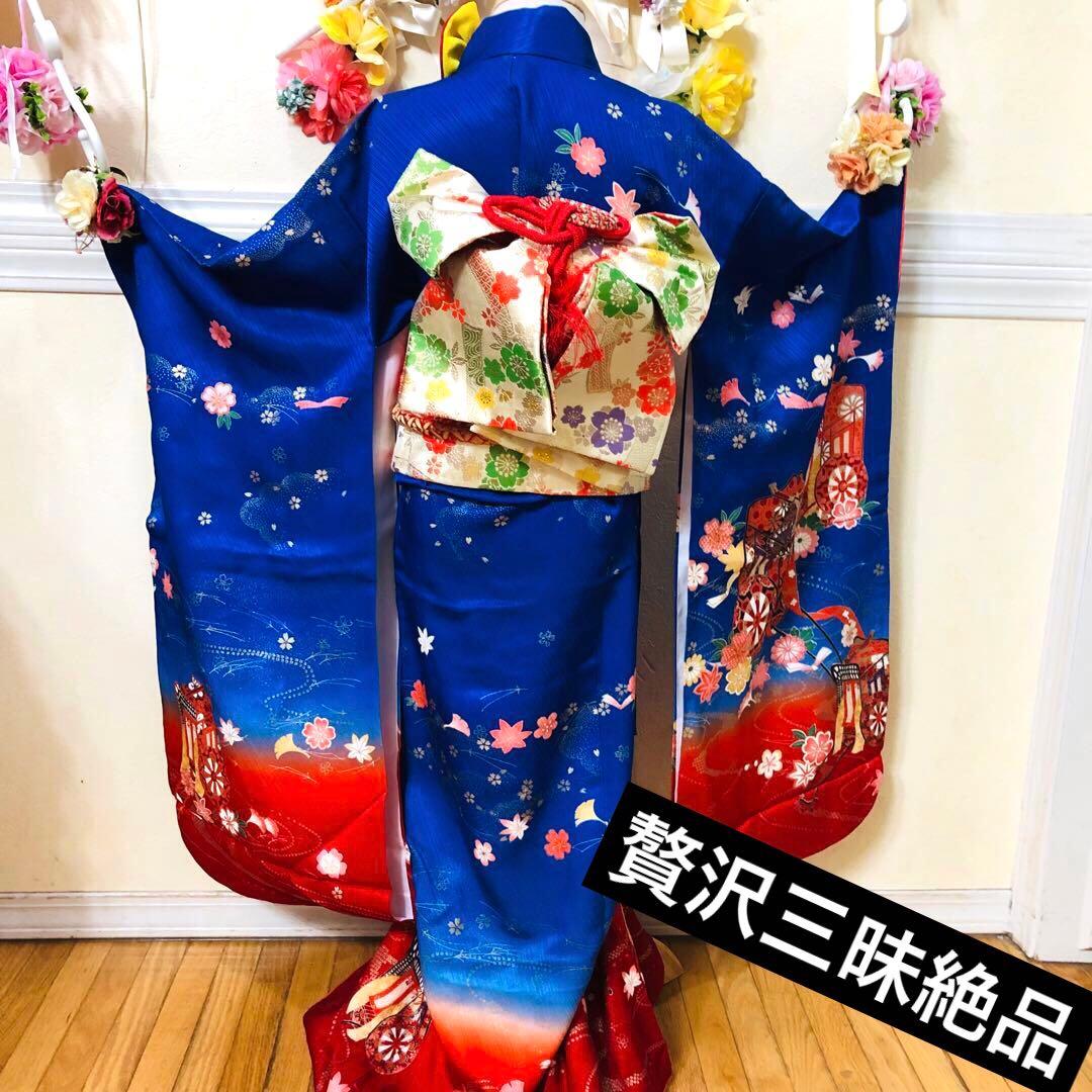 七五三 七歳‼️正絹御所車桜金彩金箔際立つ‼️完全フルセット‼️