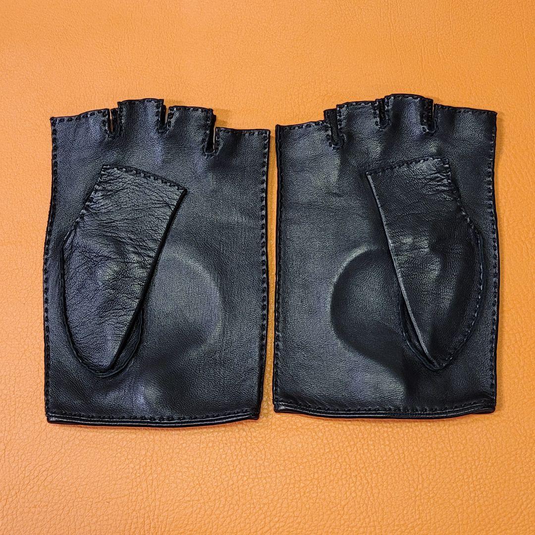 HERMÈS エルメス ブラック 指なしグローブ 8½ 黒 ドライビンググローブ